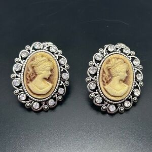Elegant Cream and Silver Cameo Earrings
